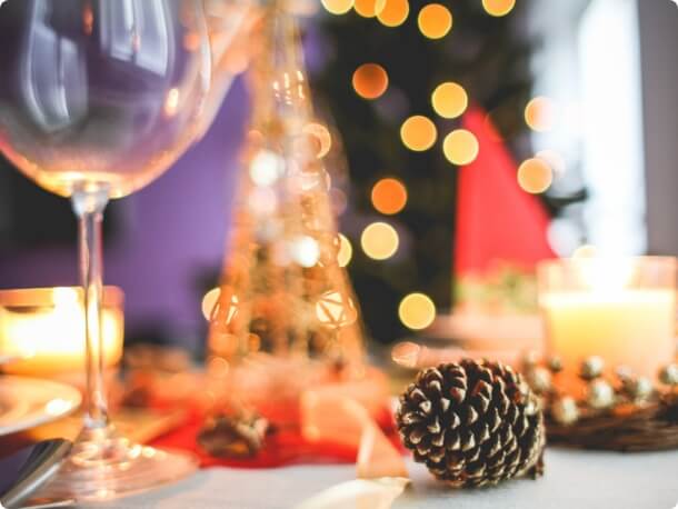 Festive table decor at Woodford Manor Aged Care for cultural celebrations, featuring warm lights and holiday decorations.