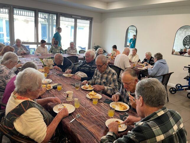 Residents enjoying activities at Woodford Manor Aged Care in Woodford QLD in May 2026